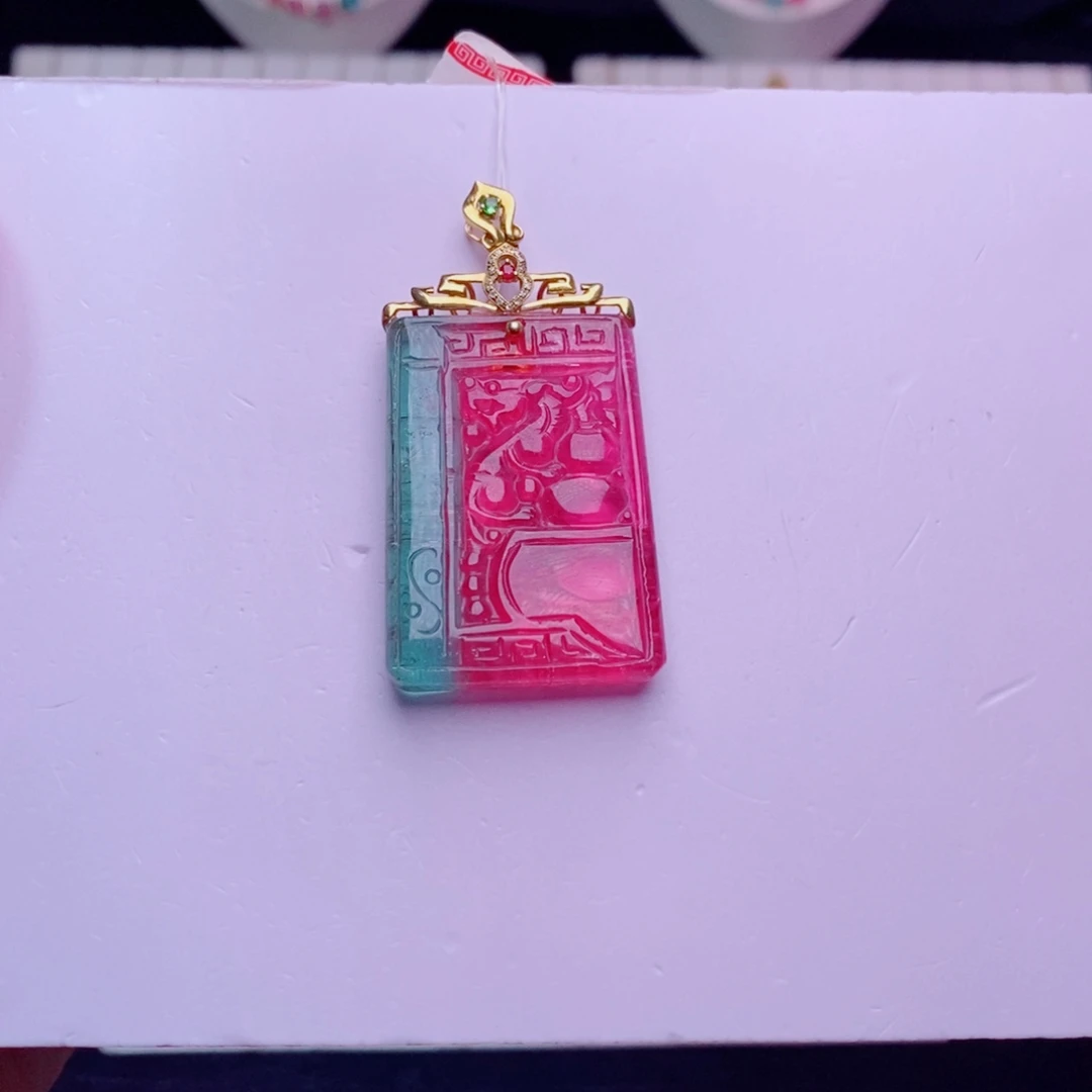 颈饰18K金镶嵌碧玺西瓜吊坠m