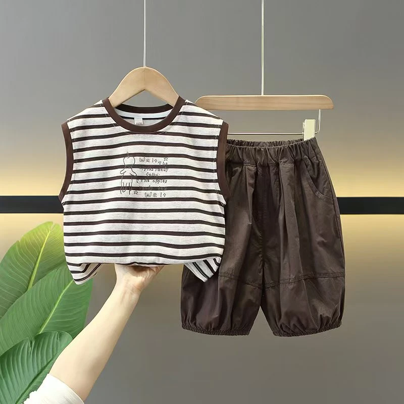 男童夏季套装儿童韩系2025新款洋气无袖纯棉衣服宝宝1-3-6岁夏装7