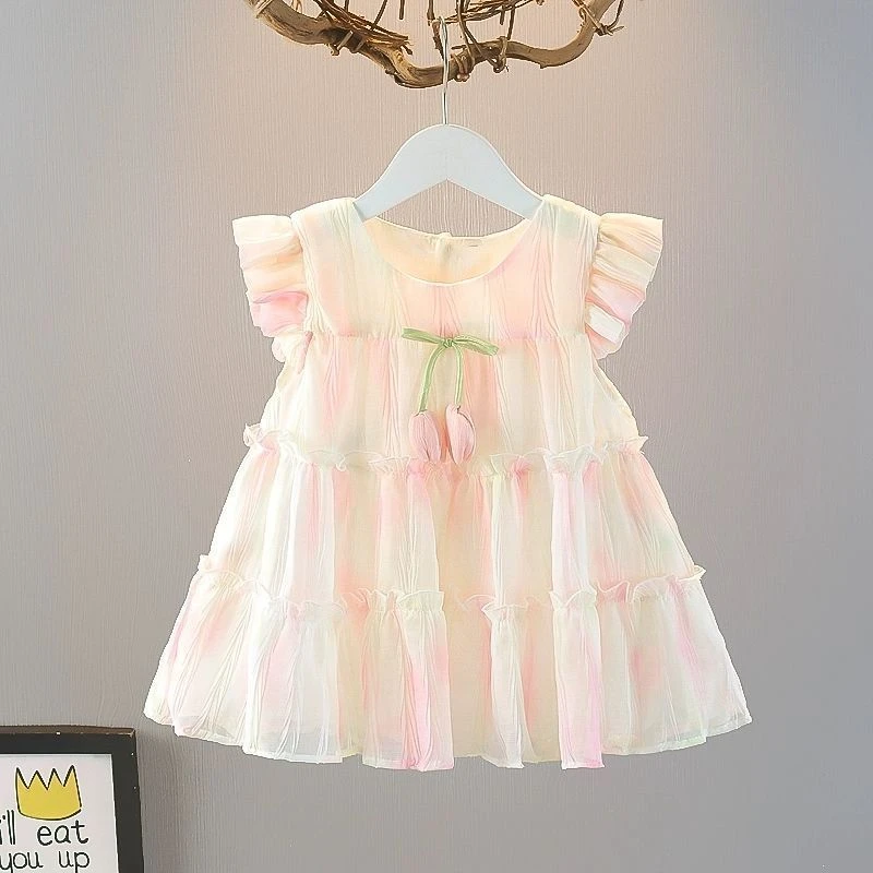 女童夏季连衣裙2025新款儿童宝宝可爱休闲洋气小飞袖透气渐变裙子