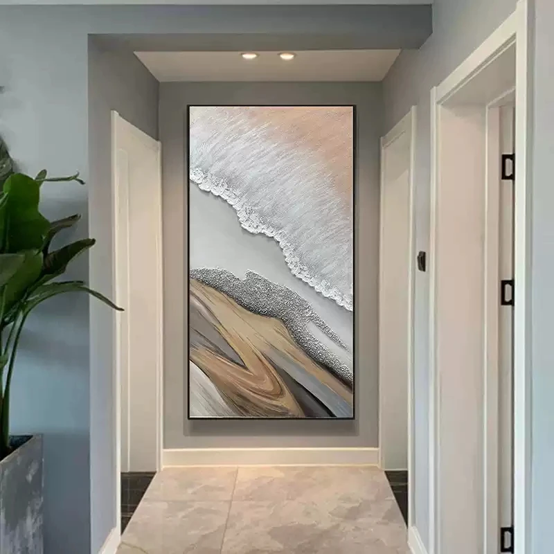 手绘油画玄关挂画川海云流肌理轻奢客厅背景墙装饰画入户壁画抽象