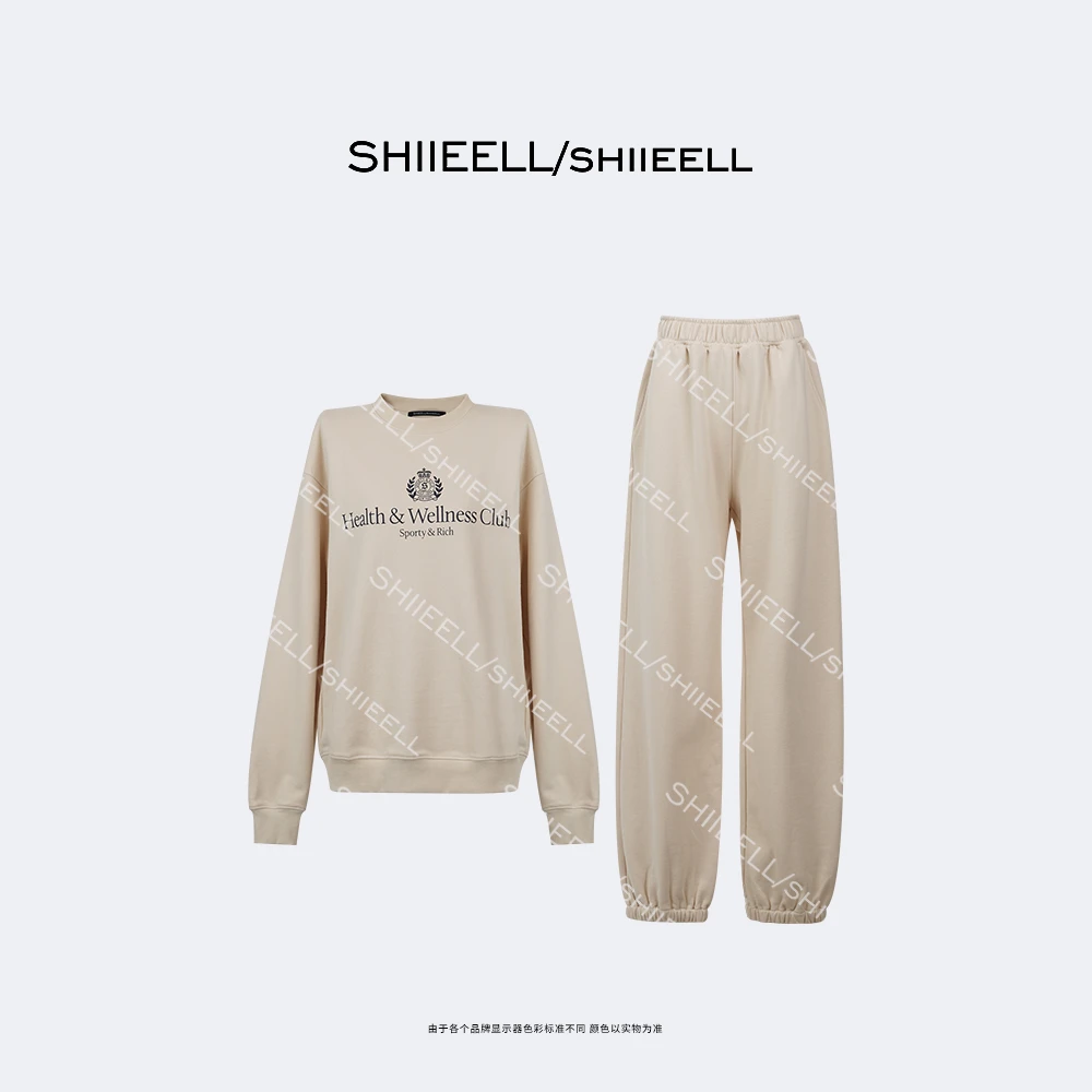 SHIIEELL【懒人挚爱套装】美式复古筋骨感字母刺绣卫衣套装W0031