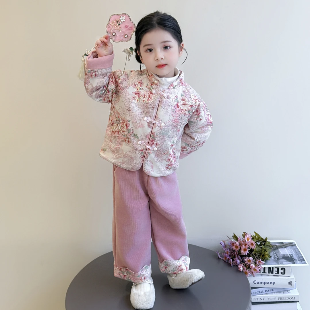 女童汉服套装中国风2025新款儿童装唐装秋冬加厚上衣裤子古风外套