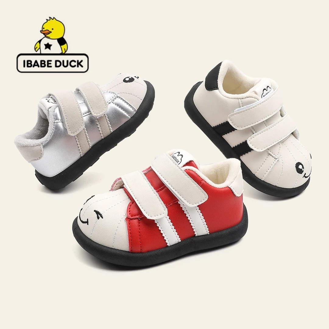 ibabeDuck/芽宝小黄鸭儿童鞋新款女童鞋皮面鞋防滑男童学步鞋板鞋