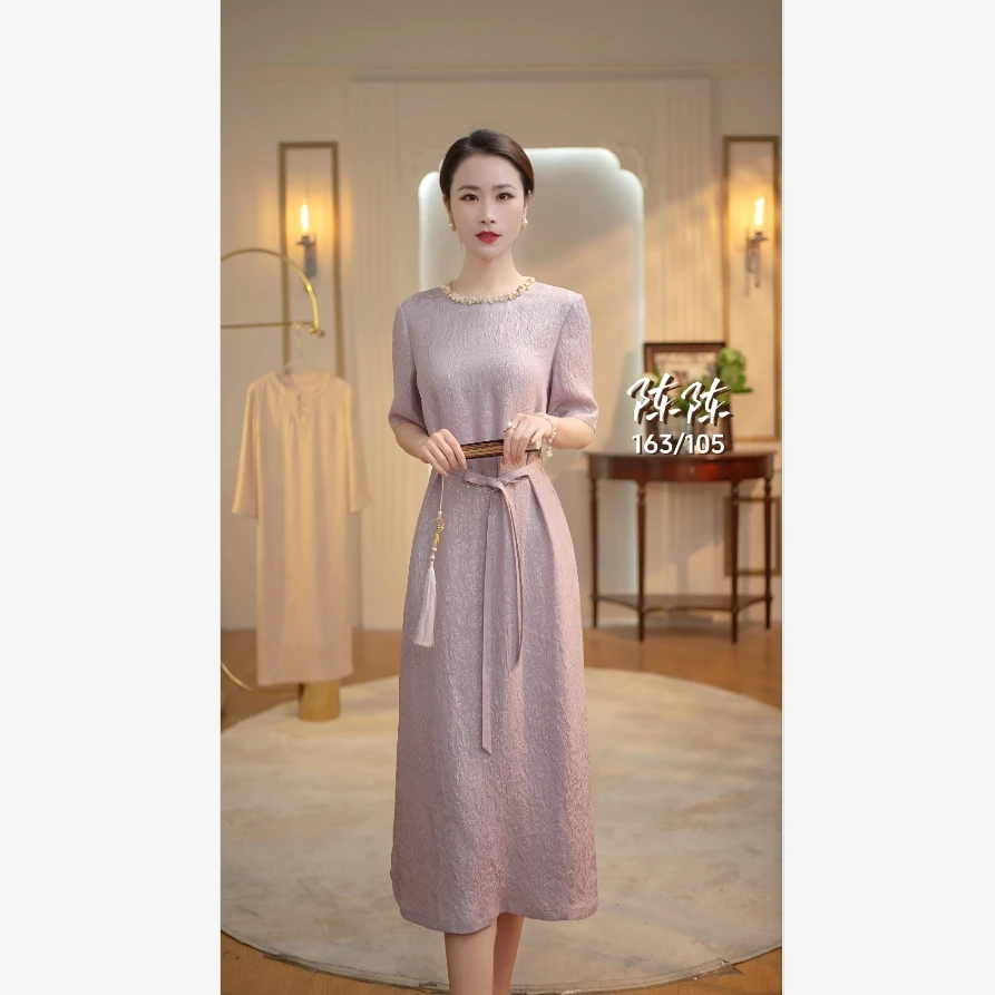 【YASHI】“星辰”紫金25姆米重磅冠乐绉蚕丝连衣裙 QXX256-ES25X357