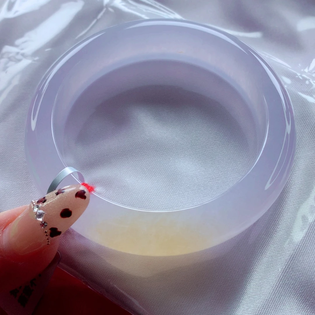 翡翠未镶嵌手镯53.8 双彩特色冰粉底飘黄 灵