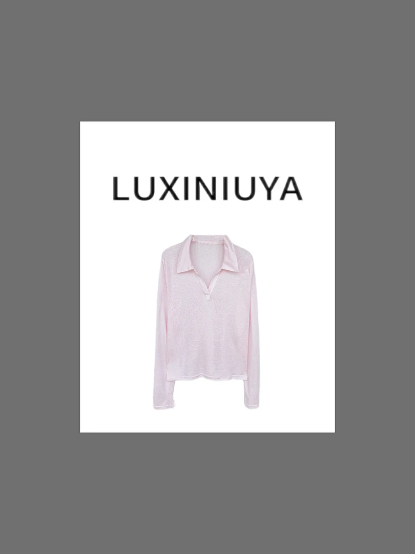 【LUXINIUYA】莱赛尔麻简约气质时尚POLO领长袖上衣#CX3550