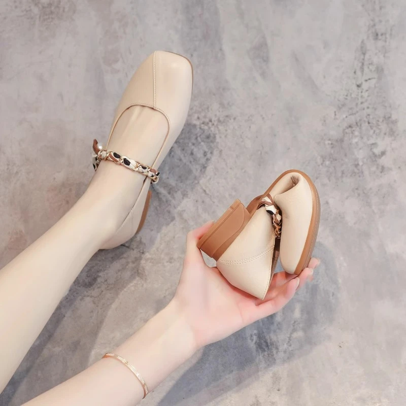 真皮玛丽珍女鞋2025春夏新款浅口仙女风配裙子软底平底奶奶豆豆鞋