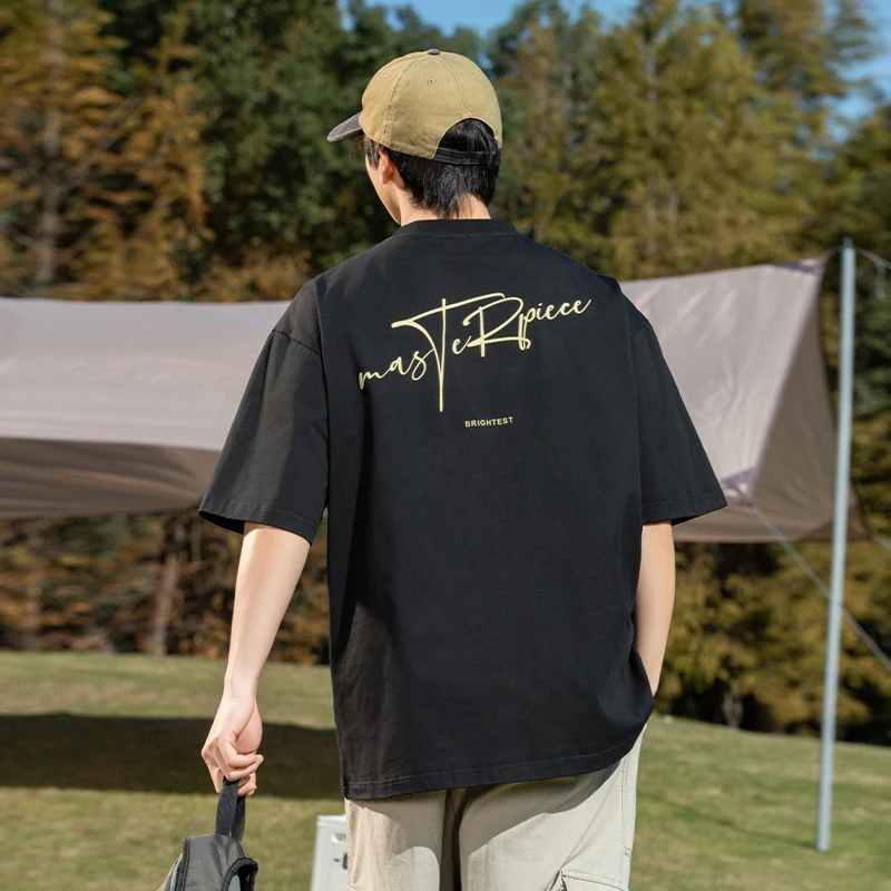 加肥加大码300斤美式字母情侣短袖T恤2025新款复古潮牌高街半袖