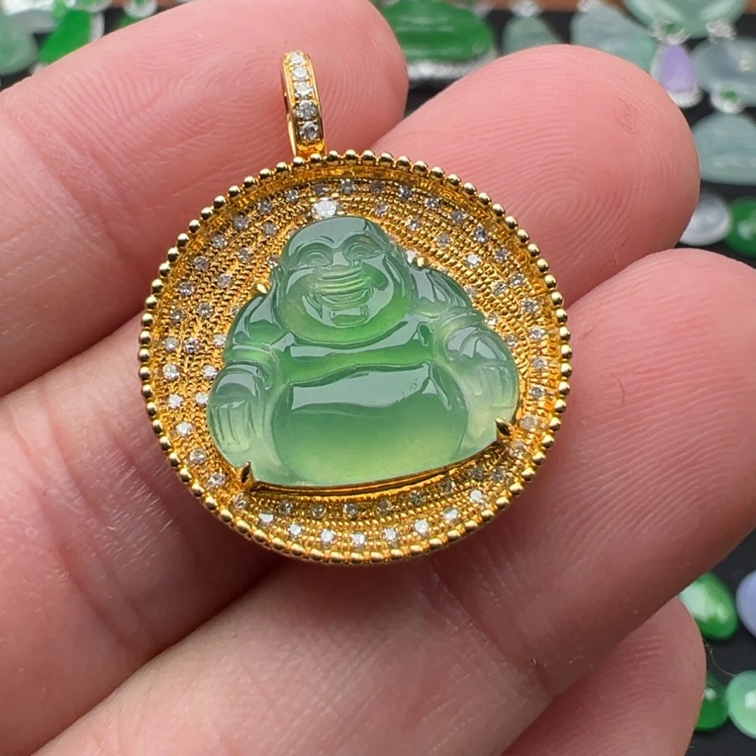 翡翠颈饰18K金镶嵌佛13