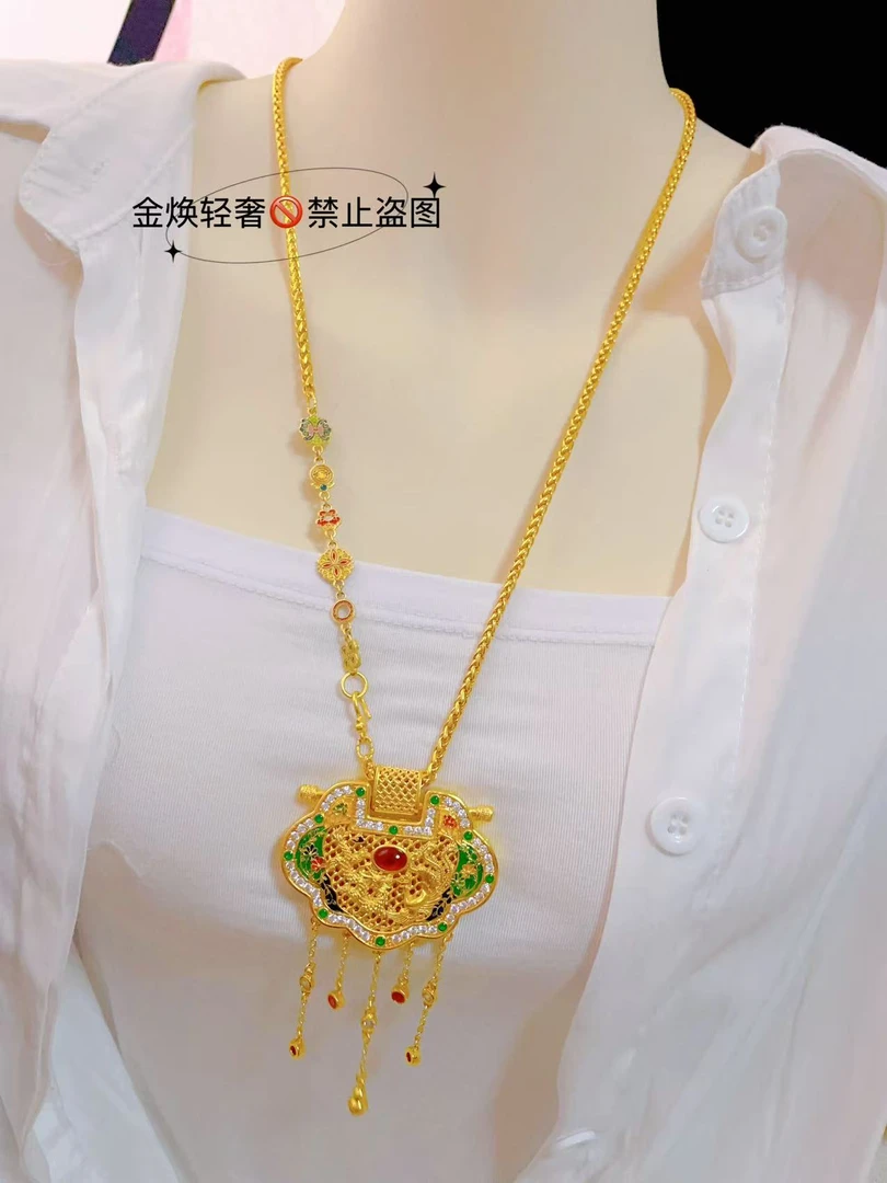 合金布艺项链 轻奢龙凤呈祥天子门生（满镶锆石款）项链黄金毛衣链