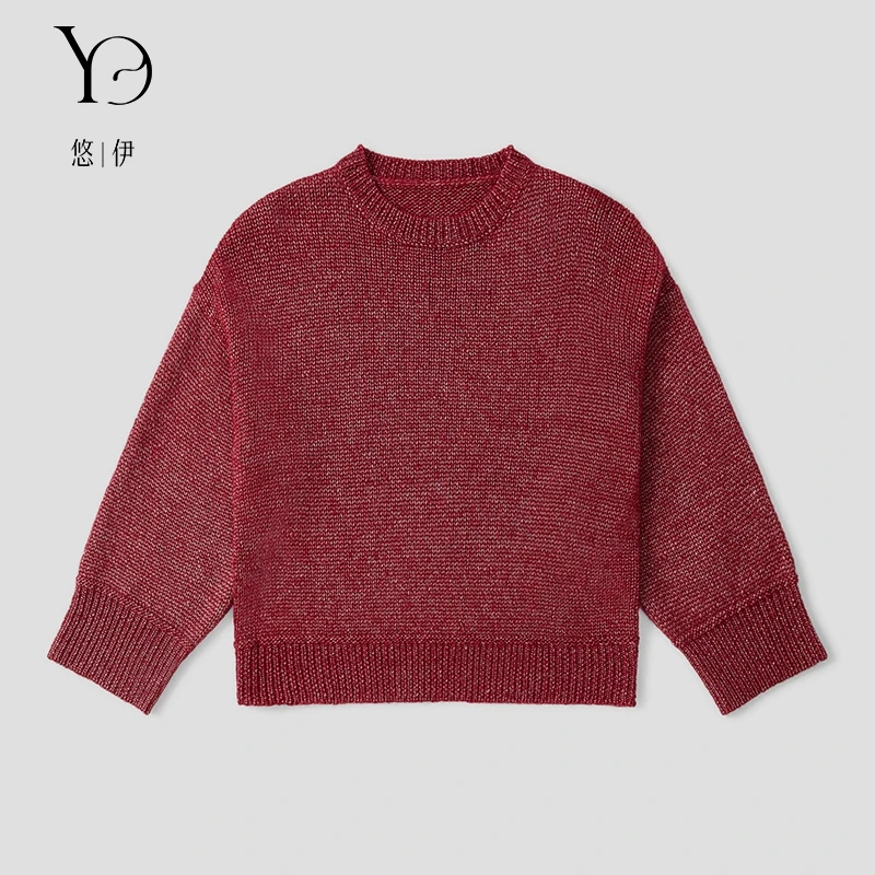 You Yi 冬季长袖圆领加厚保暖羊毛套头酒红毛衣 M53045