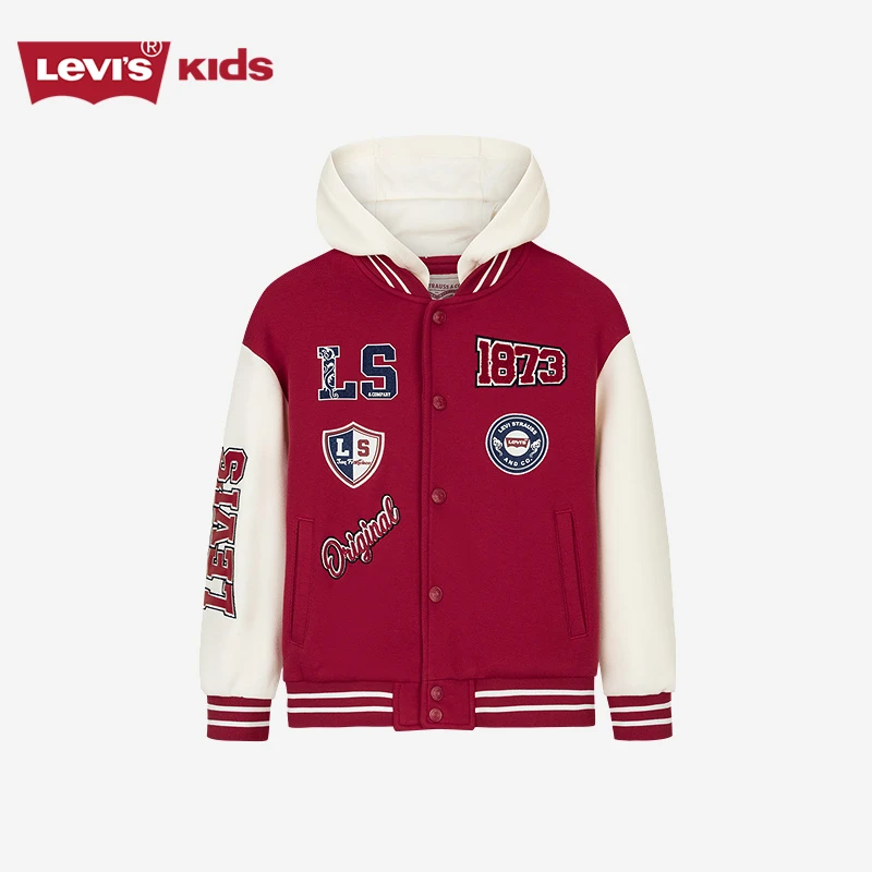 【官方旗舰】Levis李维斯时尚连帽休闲百搭新年红童装拼接夹克N293