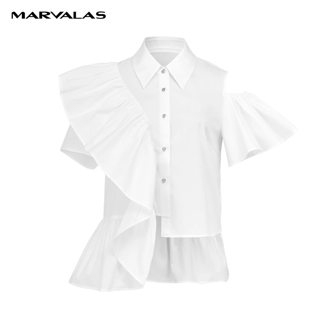 【羊羊专属】M311104730曼德诗棉质设计感衬衫纯色本白短袖衬衣