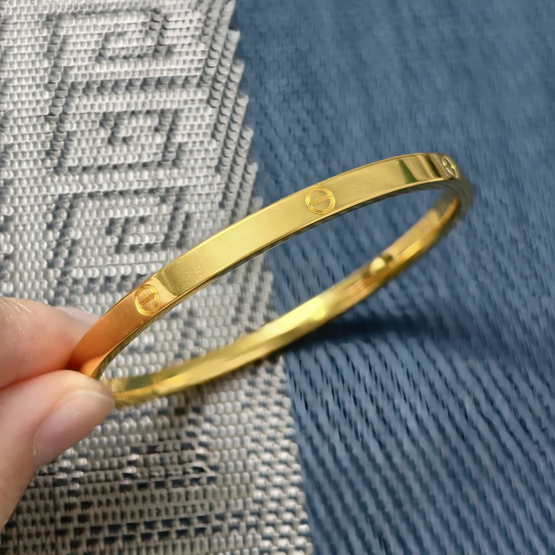 足银手镯 卡家亮面手镯纯手工打造轻奢高级素圈光面手环