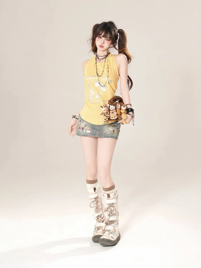 （001-050）岛川奈奈夏季多巴胺甜美酷辣显瘦高腰短裙套装连衣裙01