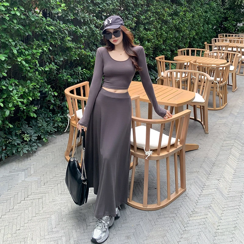 法式辣妹炸街休闲时尚套装裙女2025春秋新款纯欲风修身上衣半身裙