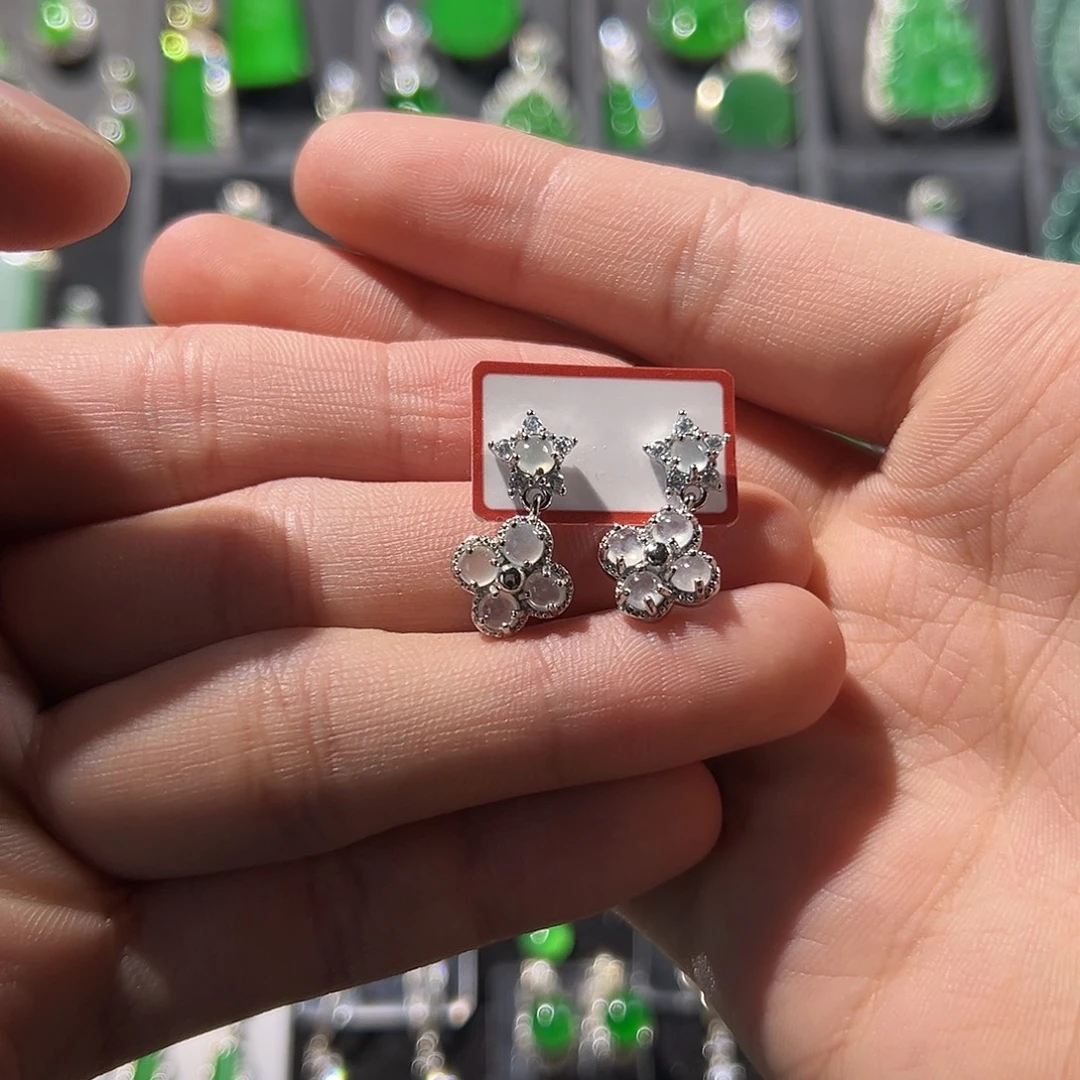 翡翠银S925镶嵌耳饰