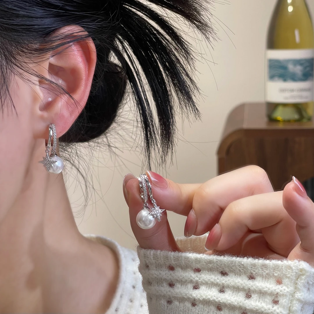 【澄意饰品】星芒吊坠珠珠耳扣气质轻奢时尚百搭法式精致设计-973