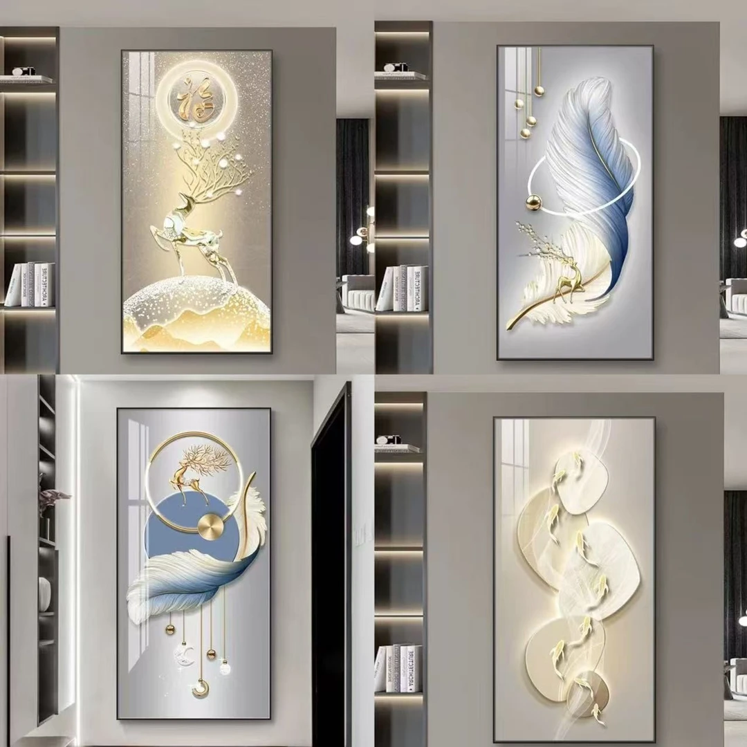 高级感玄关装饰画现代轻奢走廊尽头挂画九鱼图入户壁画寓意好的画