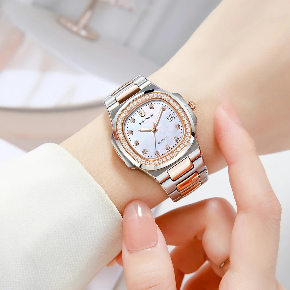 冰糖系列 轻奢女士全自动机械表贝母盘腕表日历+镶钻款（多多）