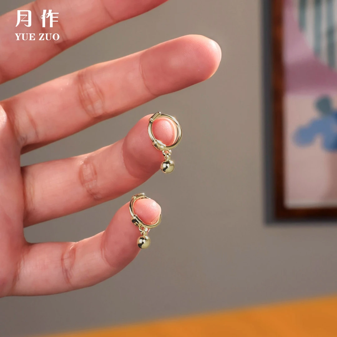 铜合金耳饰 睡觉不用摘小球吊坠金属耳扣女新款简约圆珠迷你耳扣