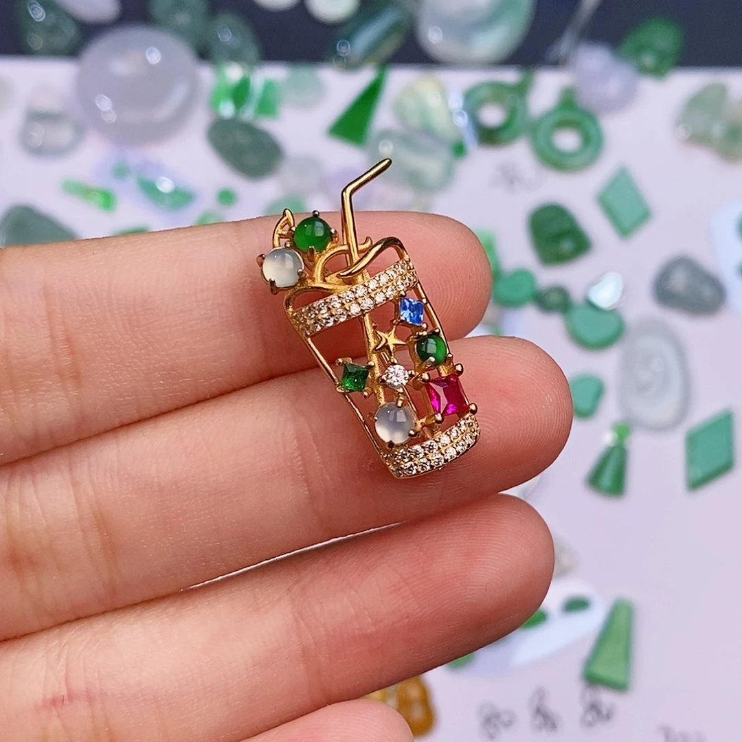 翡翠银S925镶嵌耳饰裸石