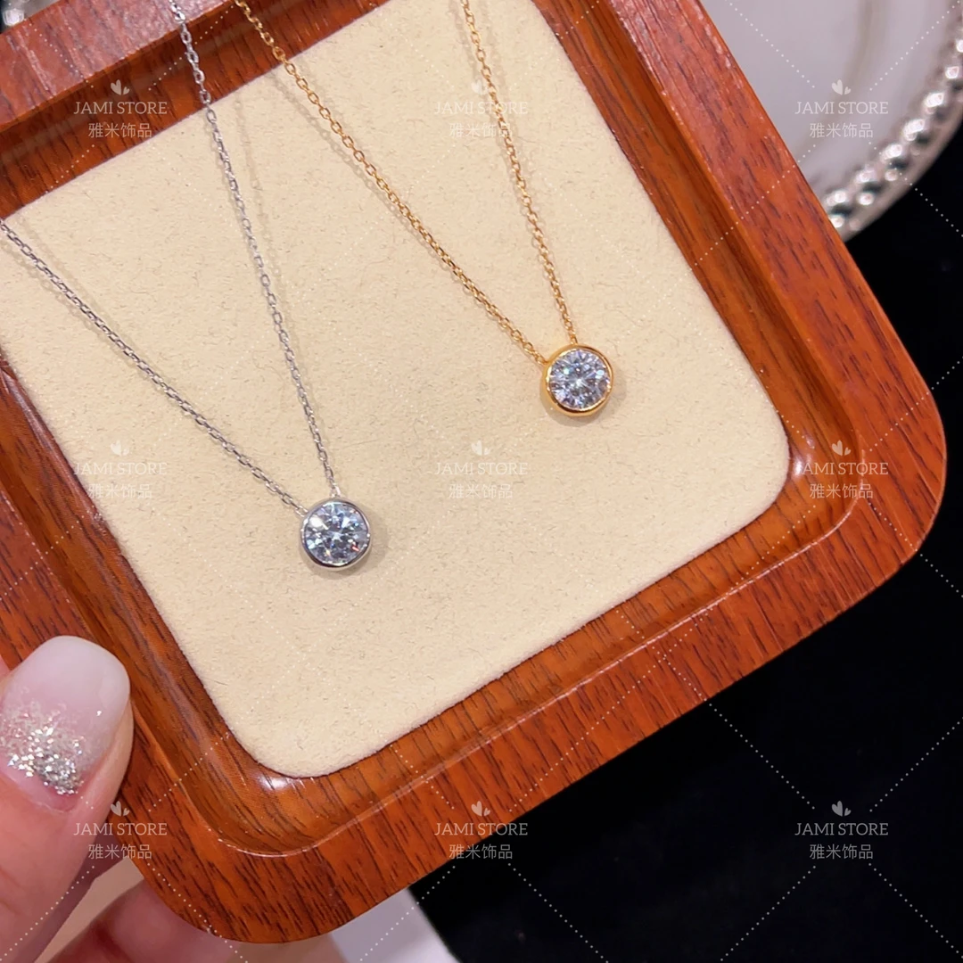 坠链均925银合成锆石 【雅米】泡泡单钻项链小众精致简约经典超闪