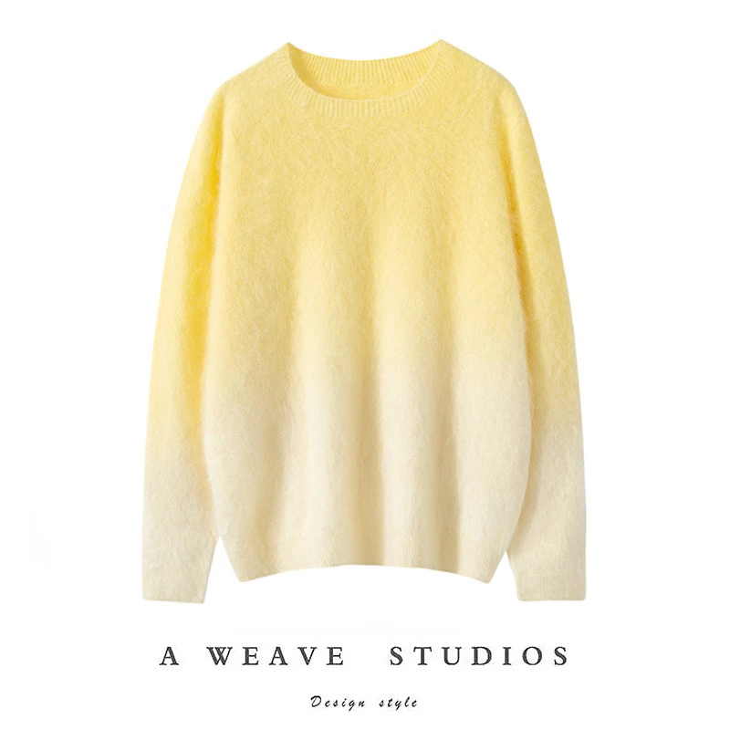 拉绒系列 100山羊绒新款渐变拼色 圆领打底衫