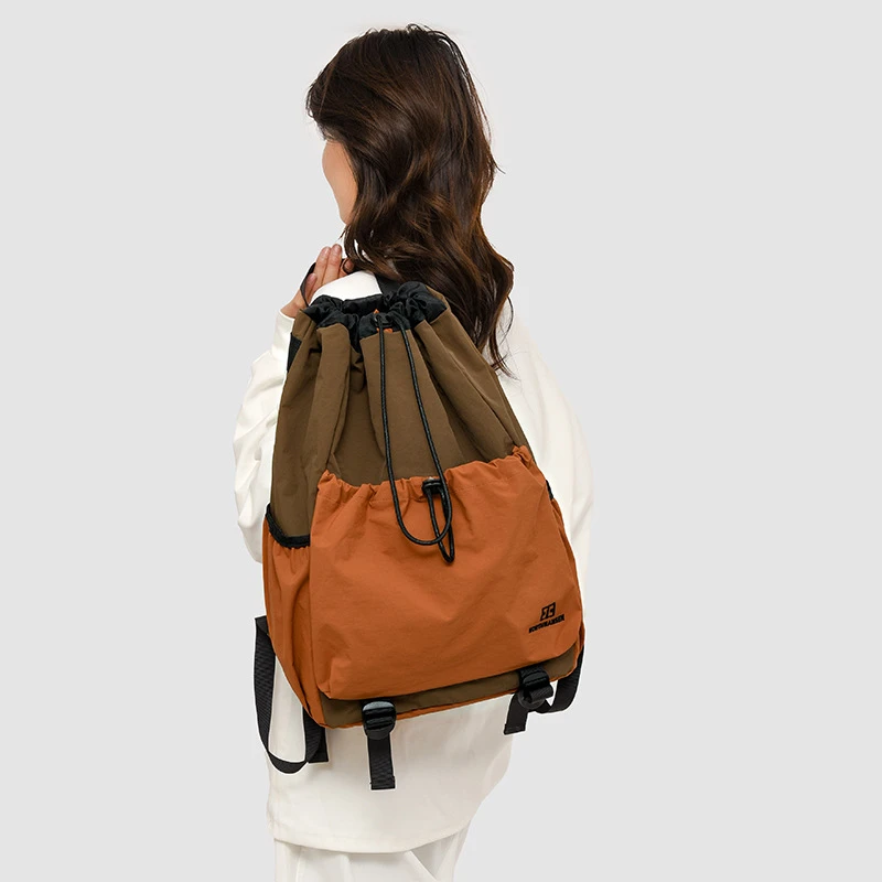 轻便羽毛球包束口袋运动包男女双肩背包网球包拼色牛津布篮球包袋