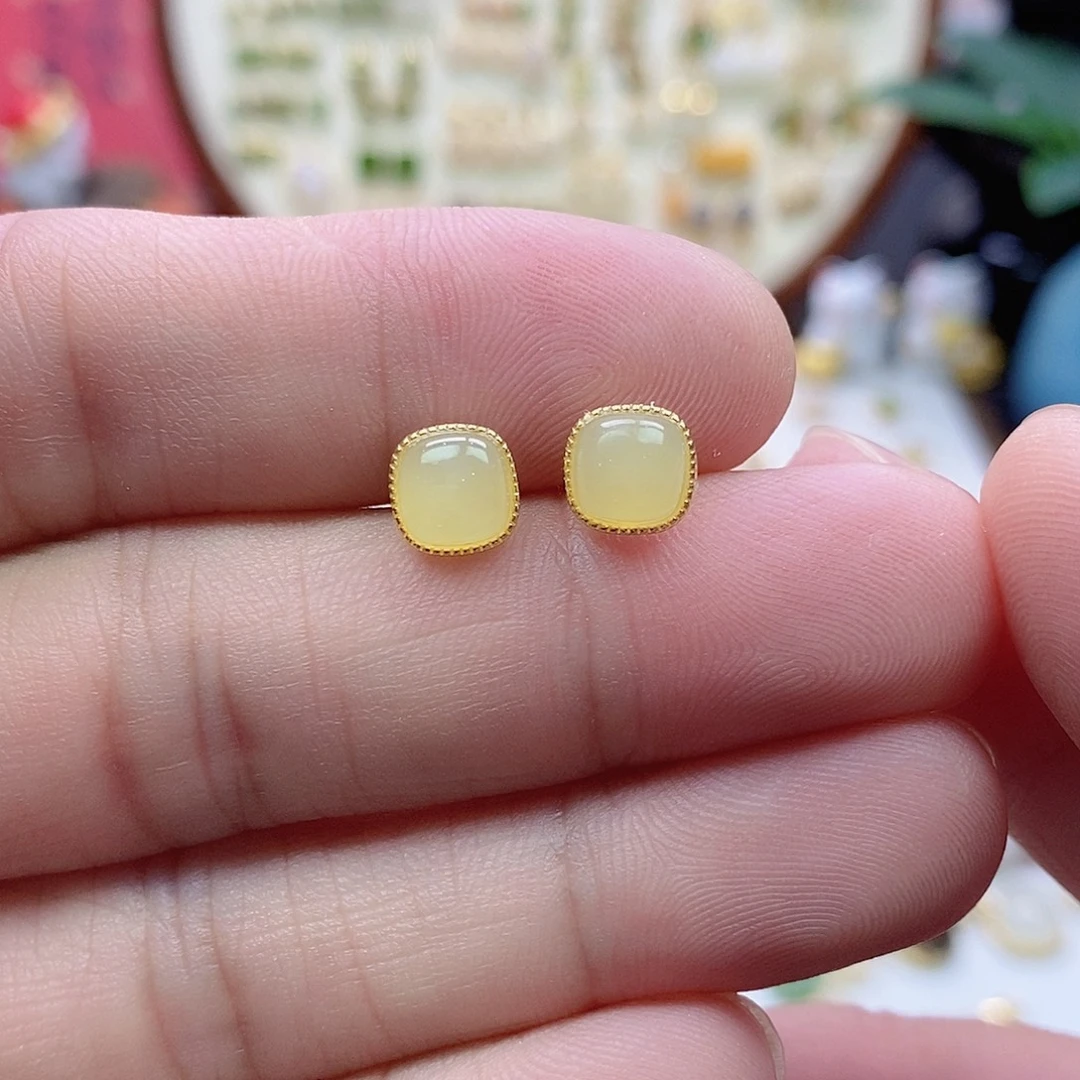 银S925镶嵌和田玉耳饰
