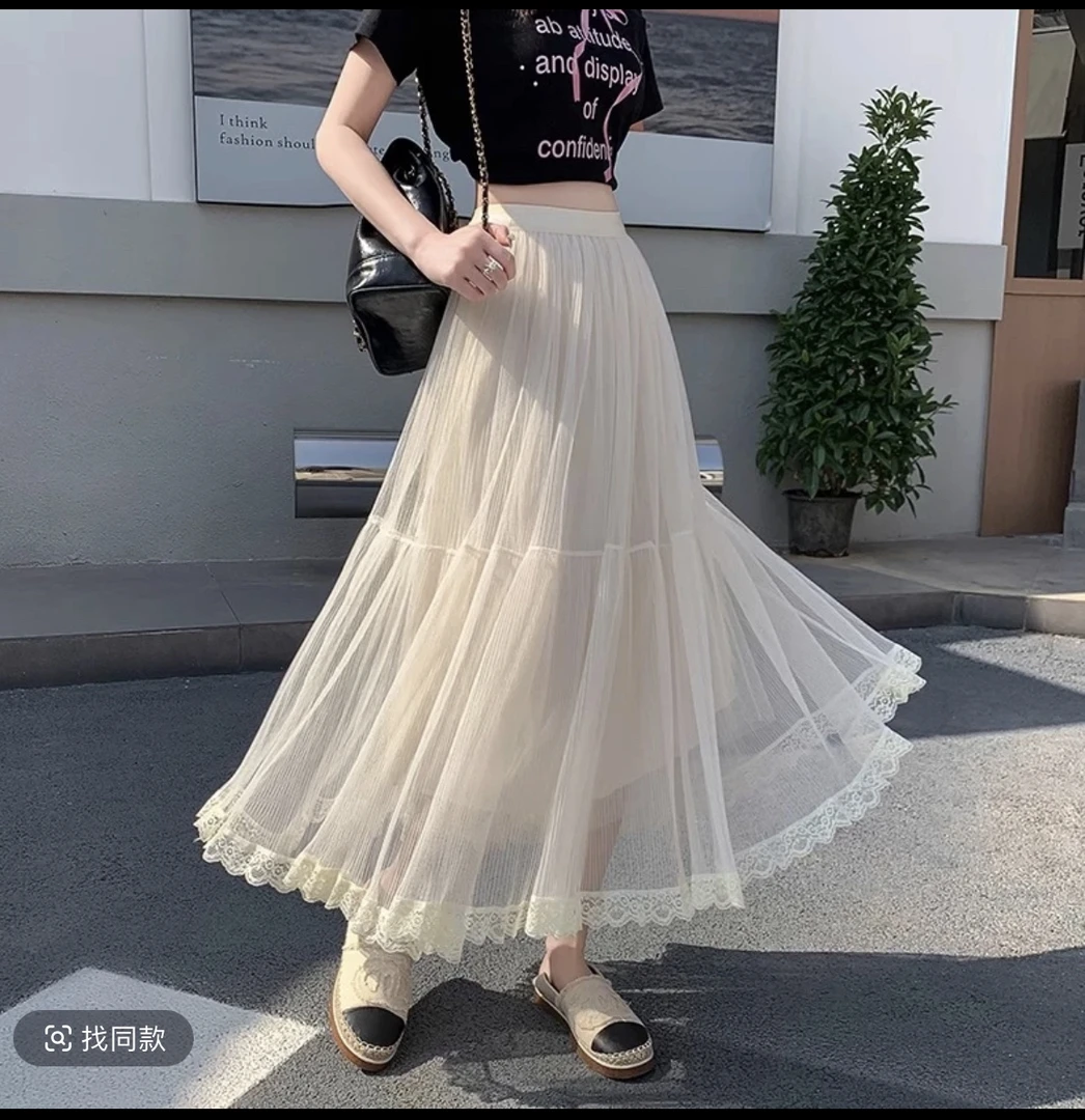 网纱半身裙女蛋糕裙春夏季2025新款小个子蕾丝花边半裙高腰a字裙
