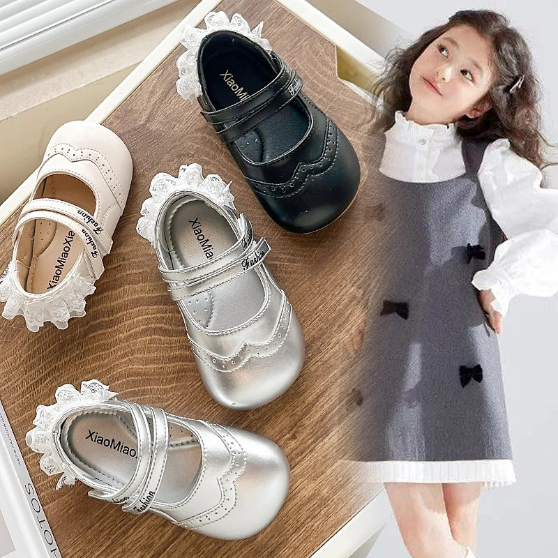 女童鞋秋款2025新款儿童蕾丝花边洋气鞋女孩软底公主单鞋XMX-F705