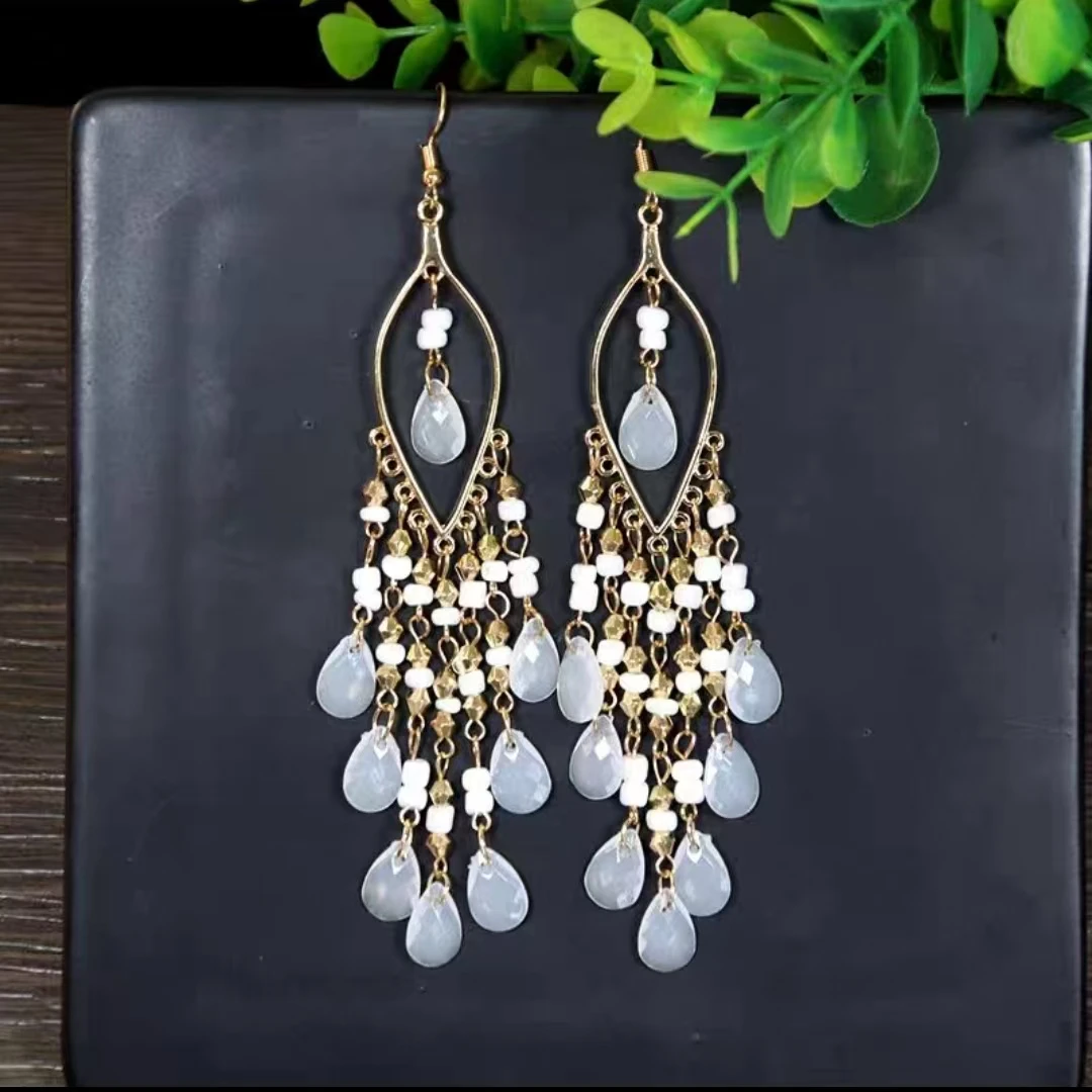 合金耳饰 2025新款复古小花流苏耳环中国风中长款链条水滴花耳坠