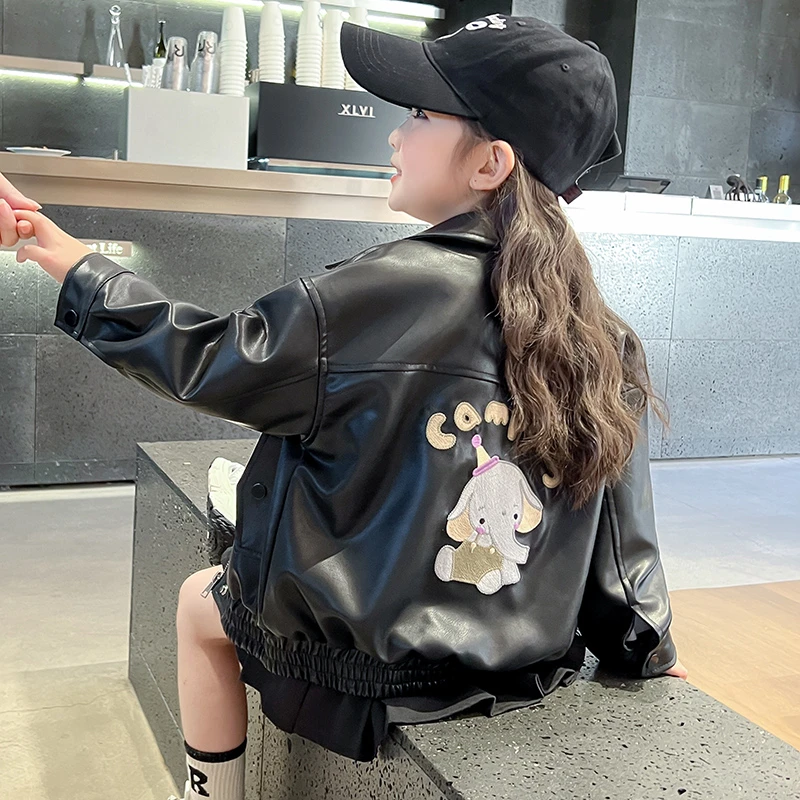 女童春秋皮夹克2025春装新款儿童洋气皮衣外套小女孩网红百搭上衣