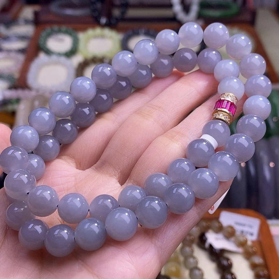 颈饰未镶嵌和田玉烟紫冰底项链10m毕业级