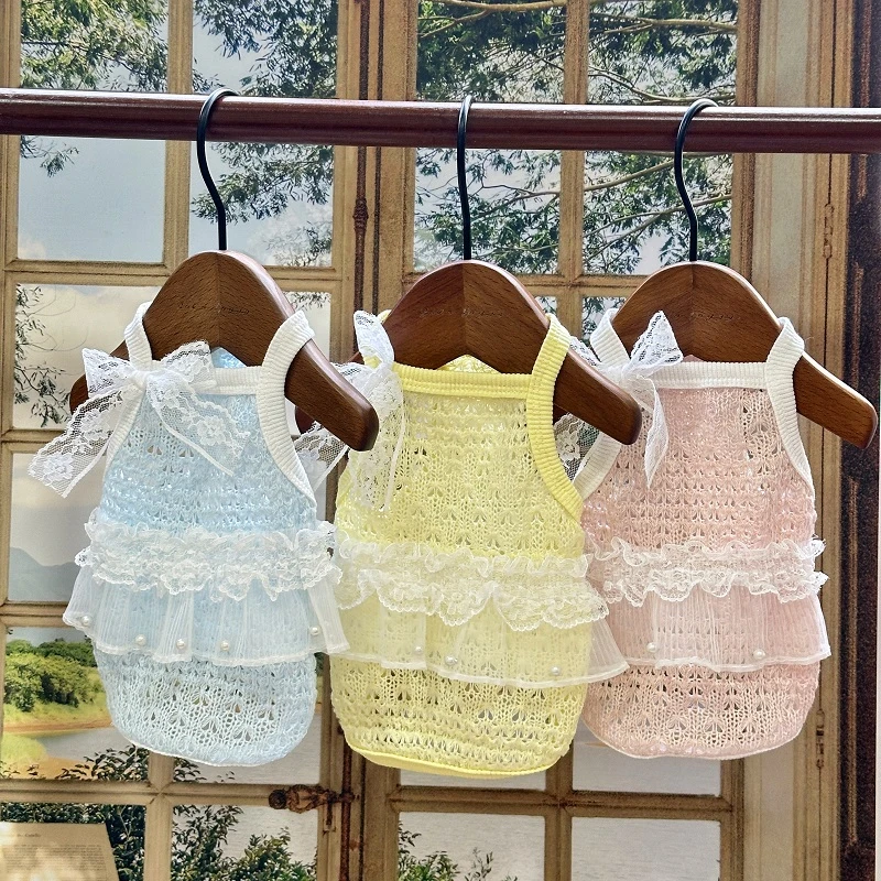 【清仓款】狗狗衣服春夏镂空彩色吊带蝴蝶结可爱泰迪比熊小型犬衣服