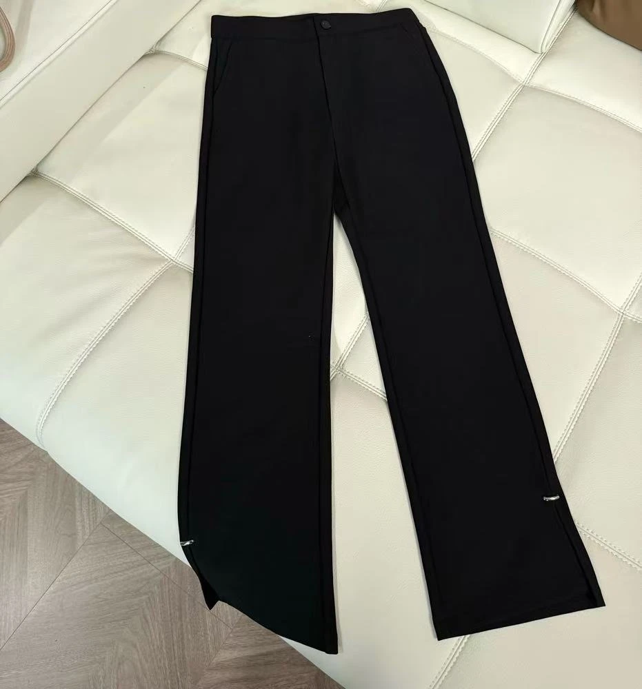 [麦霓严选]2025时尚潮流黑色开叉微喇裤女9413