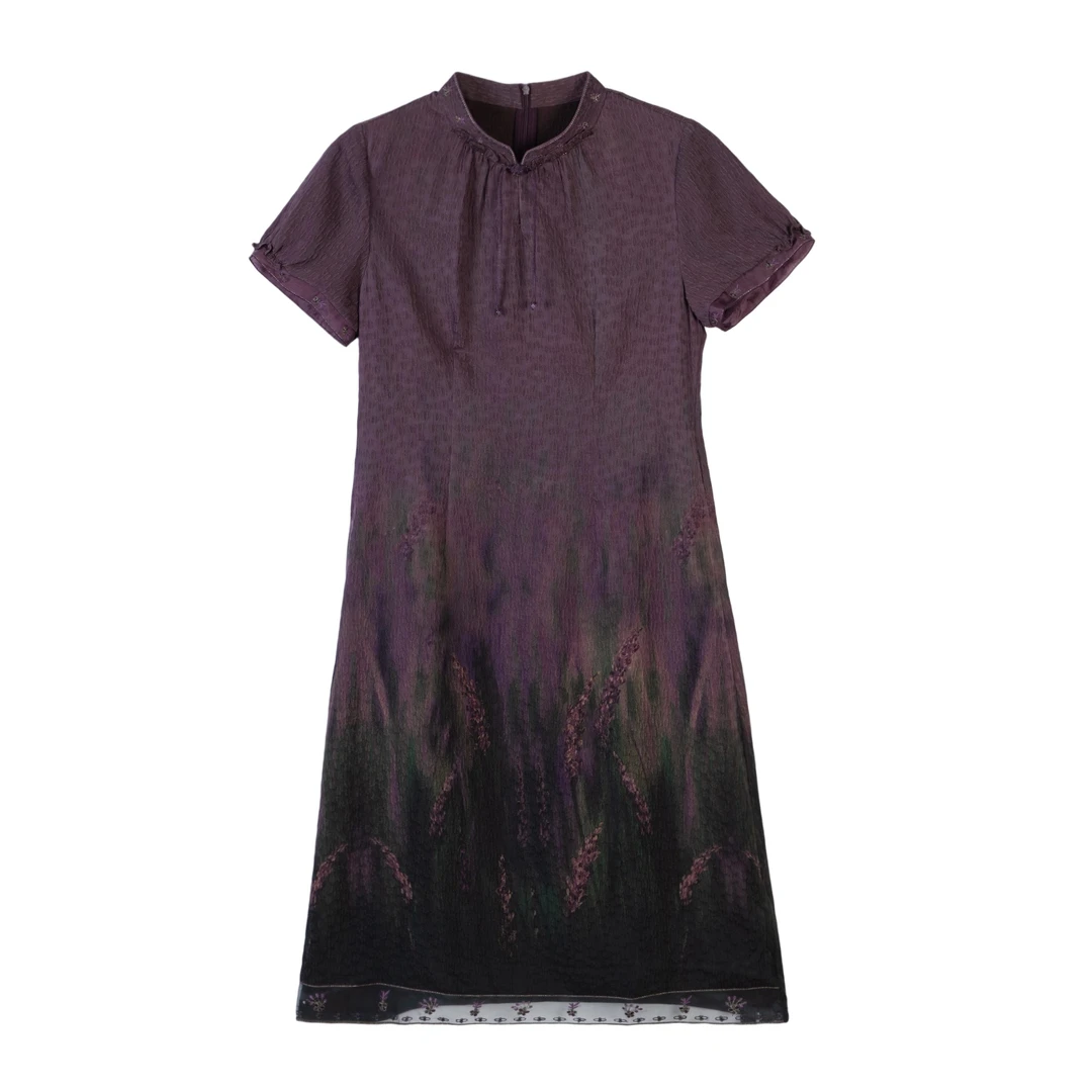 君 新中式风 68189 香云纱冠乐皱 连衣裙