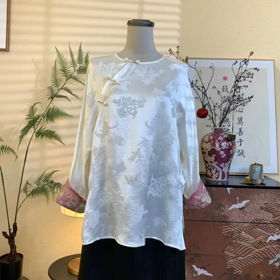 知羽.香云【浮光花影】新中式桑蚕丝提花复古国风上衣ZY825270