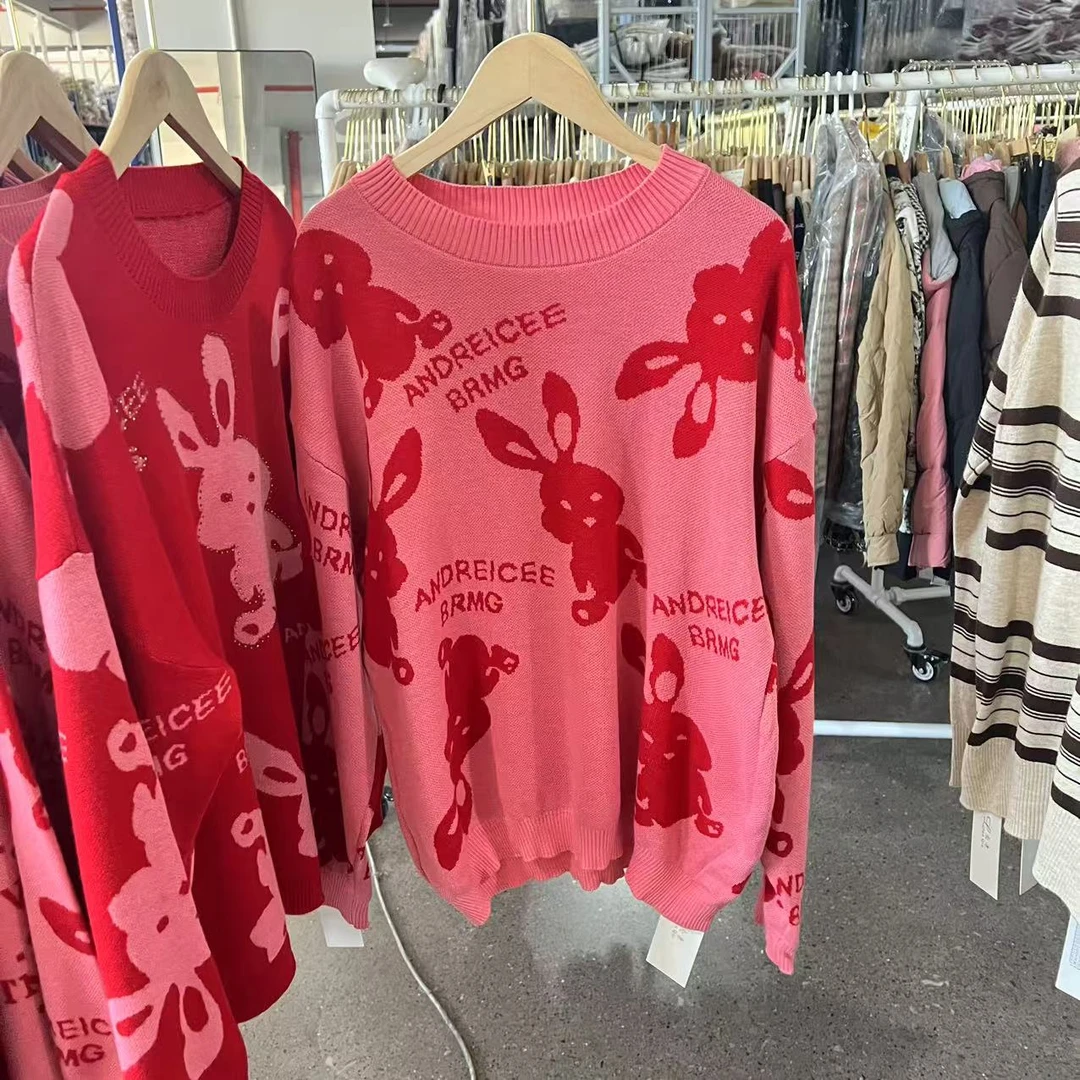 秋冬上新~时尚经典兔子设计款羊毛毛衣 S9752