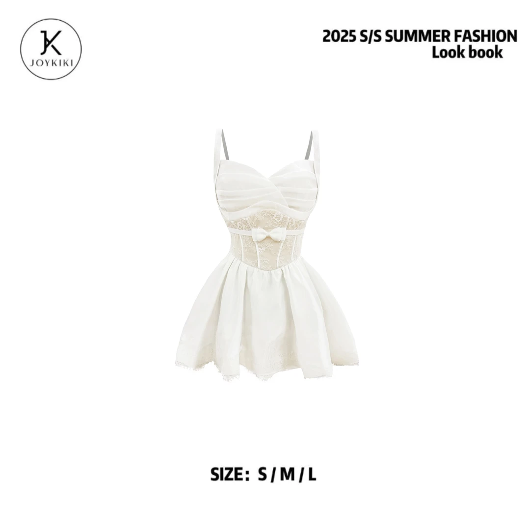 JOYKIKI金金【白茶清欢】纯欲气质拼接立体刺绣设计连衣裙J25B356