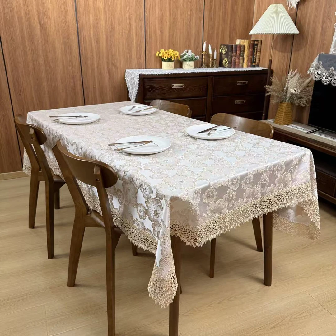 YK128-8浮雕大花香槟 (150X220cm）餐桌茶几布电视机85-100寸盖巾
