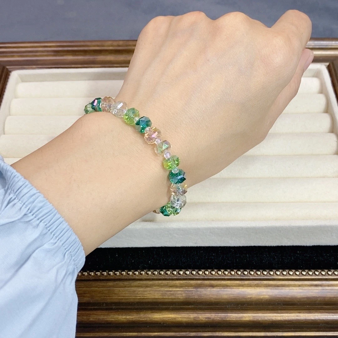 非金属仿水晶手链 900车轮8MM百搭水晶手串手链女款小众首饰礼物