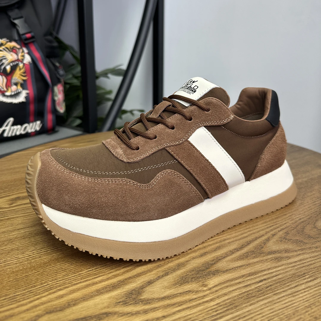 磨砂牛皮阿甘鞋男款真皮时尚休闲鞋透气百搭潮流厚底欧洲站低帮鞋