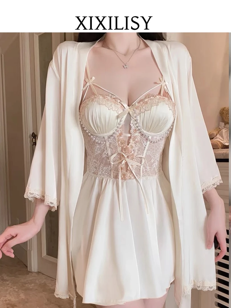 XIXILI时尚潮流蕾丝性感睡衣日系甜美加胸垫聚拢家居服1047