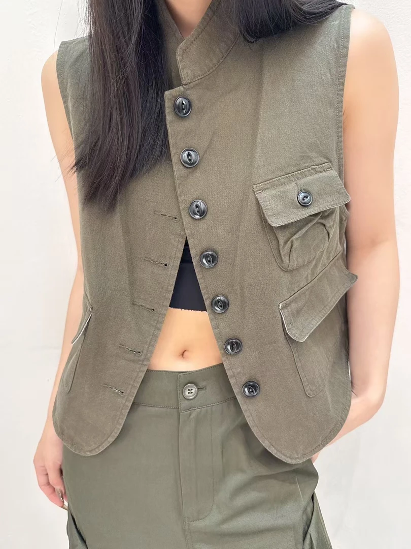 叠穿复古舒适外套别致高级感2025秋季马甲无袖上衣女休闲纯色简约