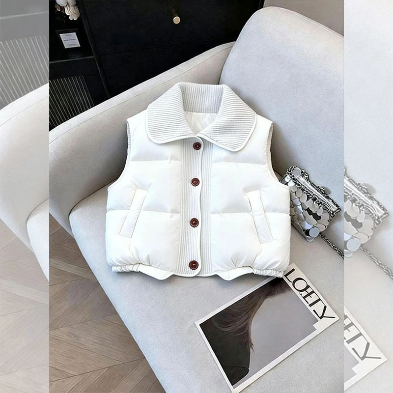 冬季新款棉衣短外套女时尚百搭轻熟风无袖保暖马甲背心设计感棉服