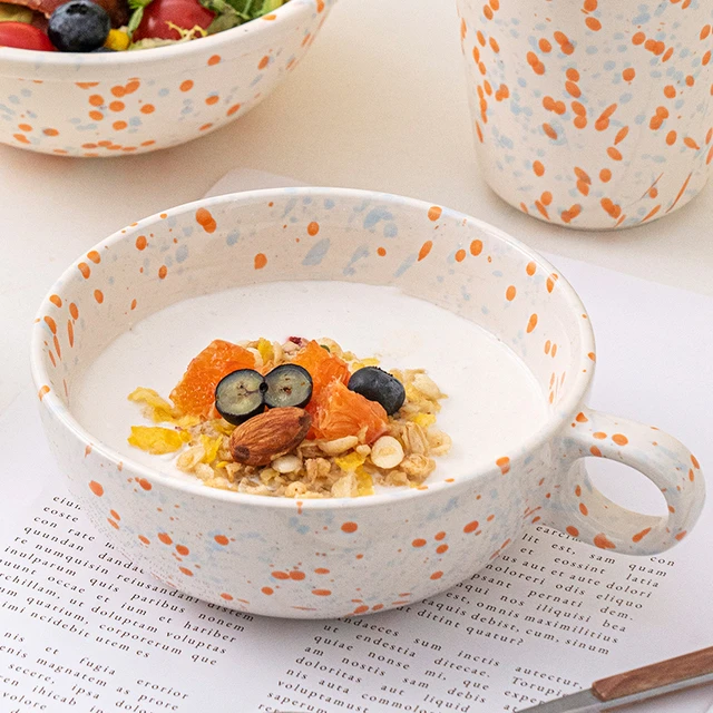 ezicok早餐杯陶瓷大口杯带手柄麦片杯牛奶燕麦杯子酸奶水杯甜品碗