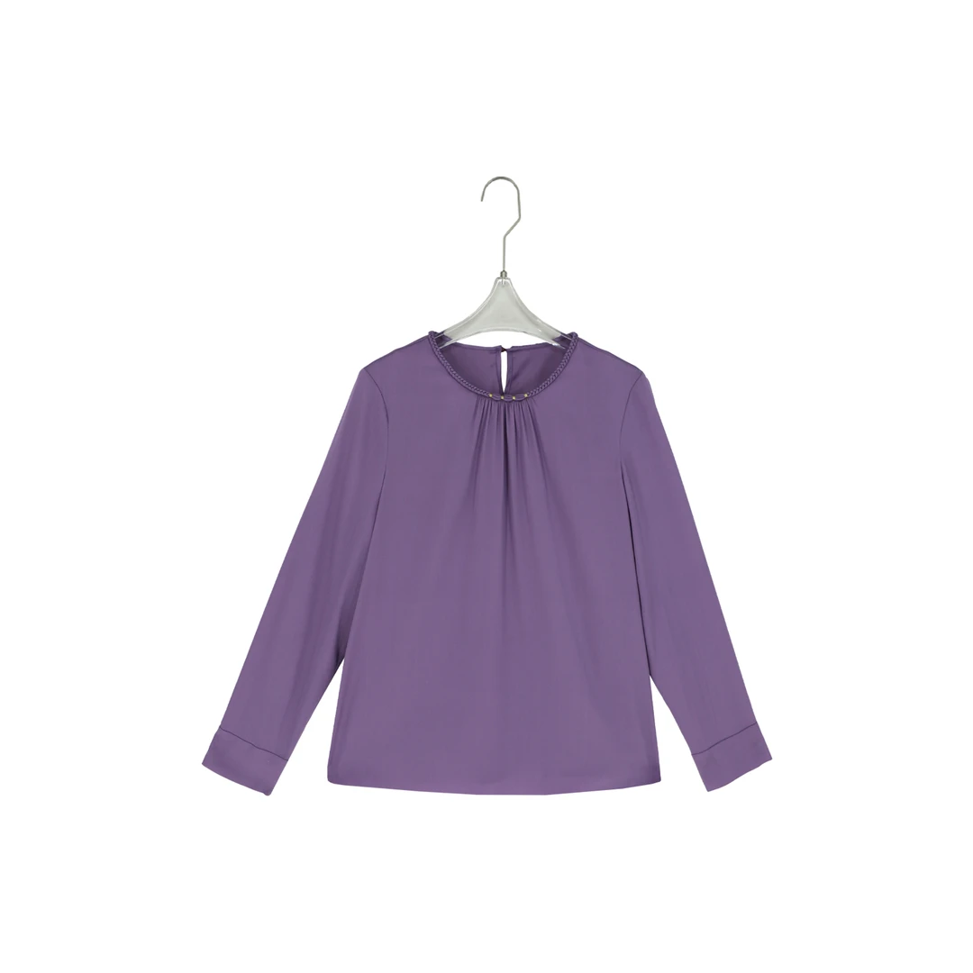 25年春夏圆领编织纯色长袖双乔衬衫XKSY51019