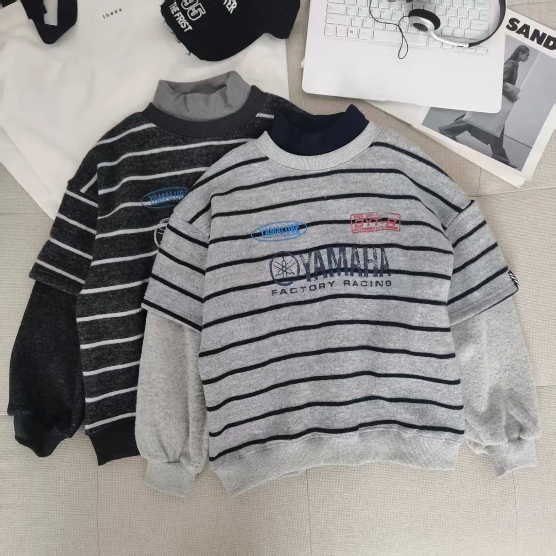 【奢彩棉加绒】秋冬款儿童韩版加厚一体绒休闲卫衣2025新款假两件